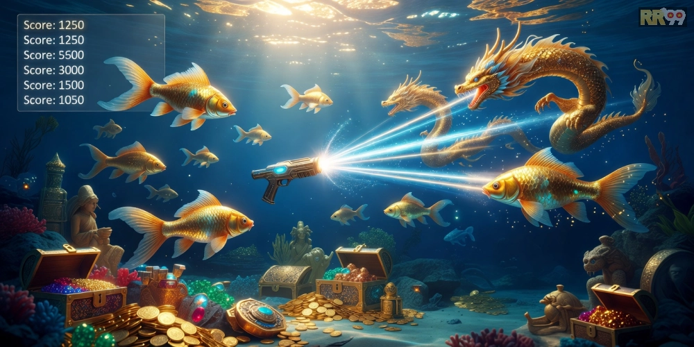 Hình ảnh gameplay săn cá thần tài hấp dẫn trên nền tảng rr99