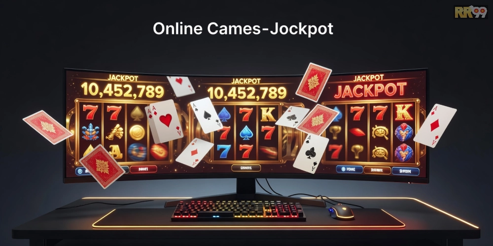 Minh họa khái niệm game bài nổ hũ rr99 với giao diện chơi hấp dẫn và jackpot lớn