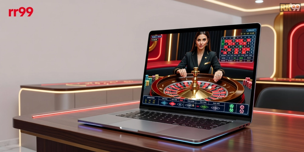 Hình minh họa khái niệm live casino rr99 với giao diện hiện đại và dealer thực thụ