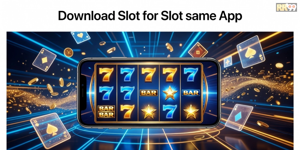 Khái niệm tải game nổ hũ RR99 được minh họa qua giao diện app hiện đại