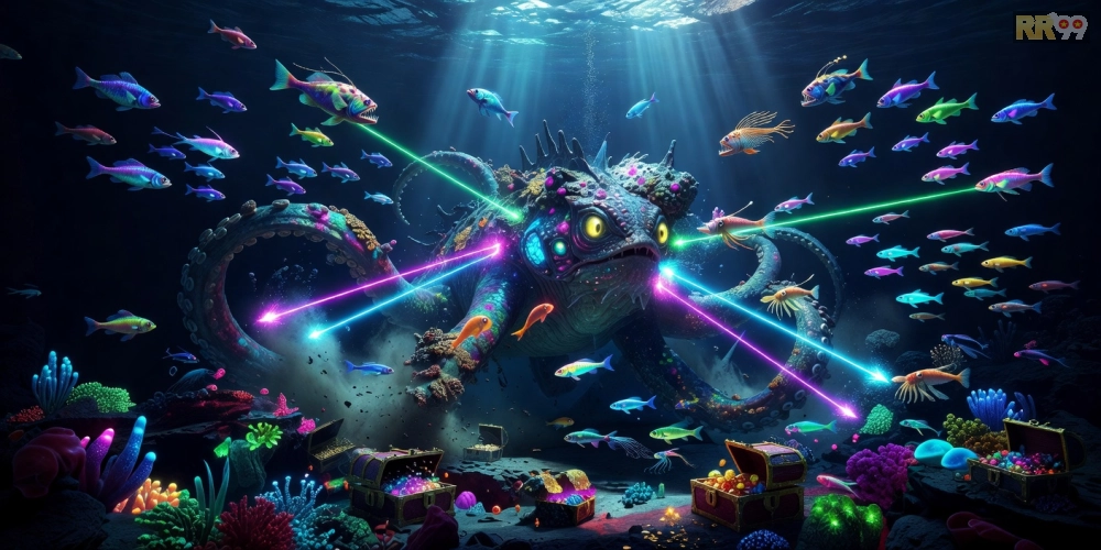 Hình ảnh gameplay hấp dẫn của Vua Biển Sâu rr99 với cá boss khổng lồ